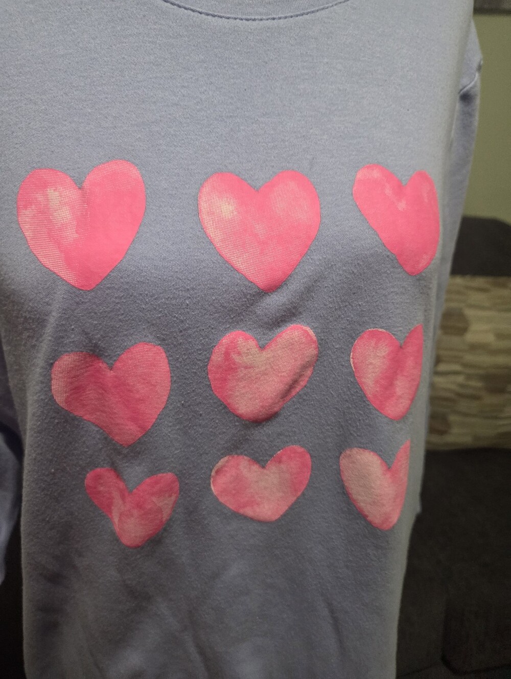 Kim Rogers Lavender Crew Sweatshirt with Pink Heart Motif